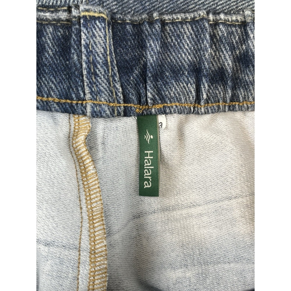 Halara Denim Print Sweatpants Dutch Denim Blue Wide Leg French Terry Comfort XL - Picture 4 of 6